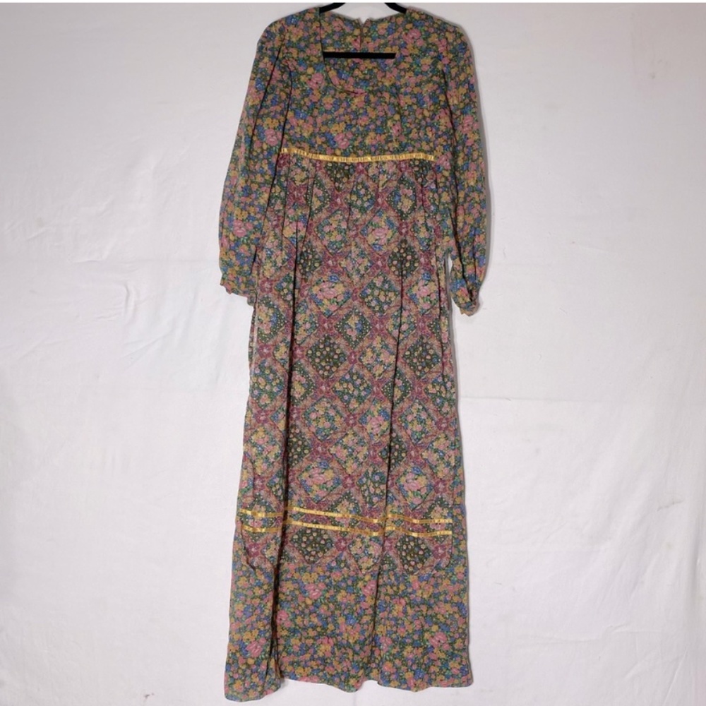 Vintage Handmade Floral Long Sleeve Prairie Style Modest Maxi Dress M